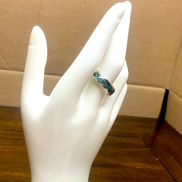 M Sterling Silver Crushed Turquoise Mosaic Inlay Southwestern Ring Sz 11 - Picture 13 of 17